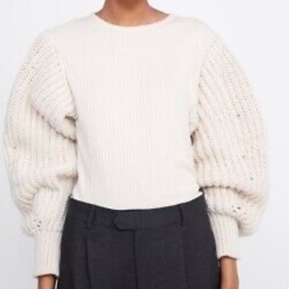 ZARA ribbed top with sweater knit sleeves - Picture 2 of 7